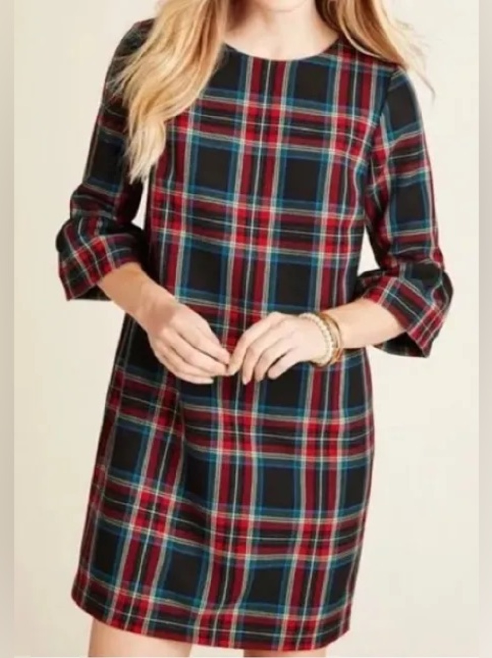 Vineyard Vines Jolly Plaid Greenwich Flutter Sleeve Shift Dress, size 6